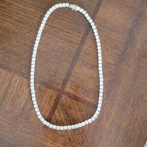 ITALO Elegant Rhodium Over Sterling Silver Tennis Necklace